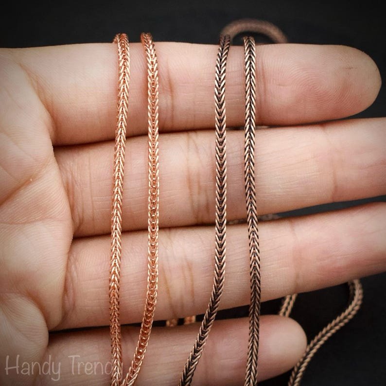 5 meter pure copper chain, 2mm size, Soldered link, Foxtail chain design, Jewelry finding, 16 feet full length, No plating, Raw copper