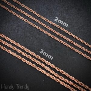 5 meter pure copper chain, 2mm 3mm size, Soldered link, Rope chain design, Jewelry finding, 16 feet full length, No plating, Raw copper