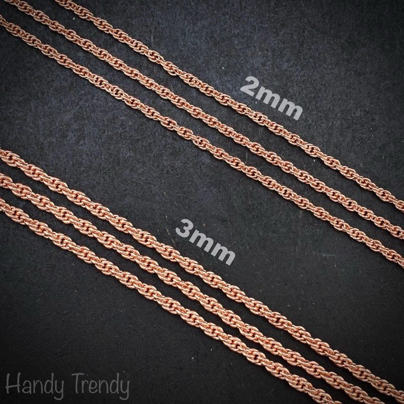 5 meter pure copper chain, 2mm 3mm size, Soldered link, Rope chain design, Jewelry finding, 16 feet full length, No plating, Raw copper