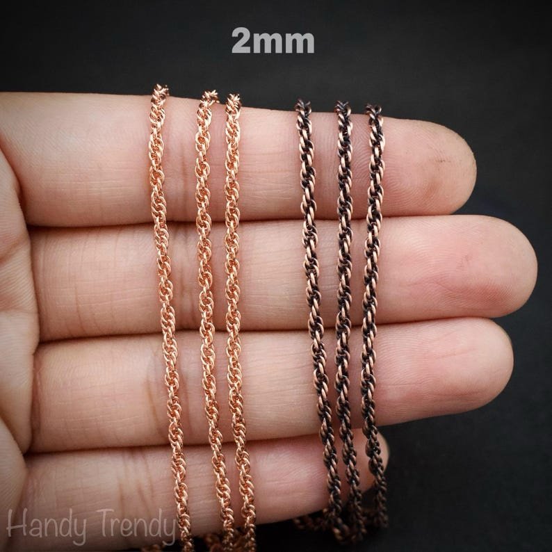 5 meter pure copper chain, 2mm 3mm size, Soldered link, Rope chain design, Jewelry finding, 16 feet full length, No plating, Raw copper