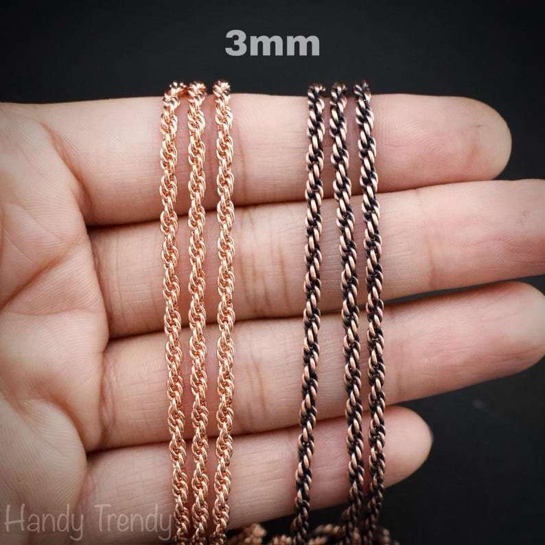 5 meter pure copper chain, 2mm 3mm size, Soldered link, Rope chain design, Jewelry finding, 16 feet full length, No plating, Raw copper