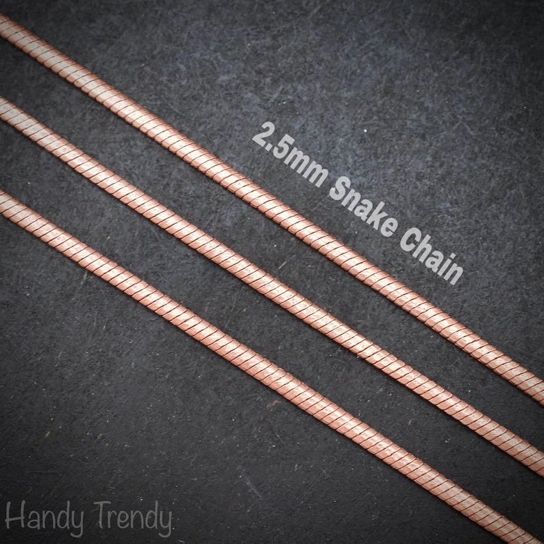 5 meter pure copper chain, 2.5mm size, Soldered link, Snake chain design, Jewelry finding, 16 feet full length, No plating, Raw copper