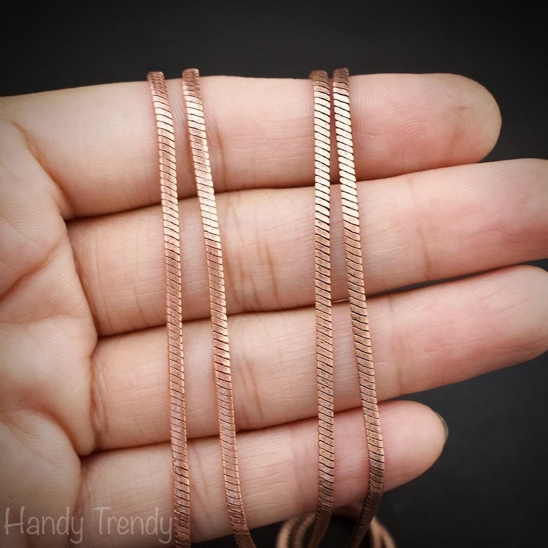 5 meter pure copper chain, 2.5mm size, Soldered link, Snake chain design, Jewelry finding, 16 feet full length, No plating, Raw copper