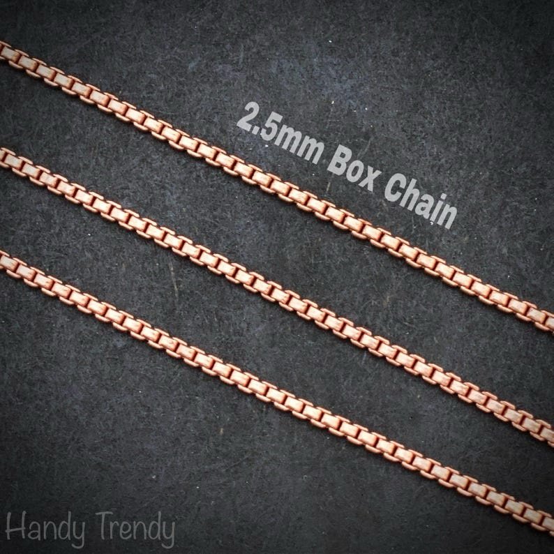 5 meter pure copper chain, 2.5mm size, Soldered link, Box chain design, Jewelry finding, 16 feet full length, No plating, Raw copper