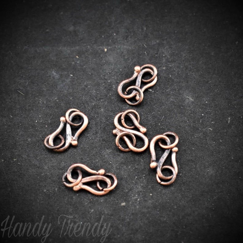 Pure copper clasp with jump ring and ball end, 25 pieces, One side solder, 13mm clasp and 5 mm jump ring, Raw material, Handmade S lock