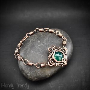 Green onyx chain bracelet, Free flow copper wire wrapped bracelet, Size 7.75 inch, Adjustable size, Unique gift, One of a kind jewelry