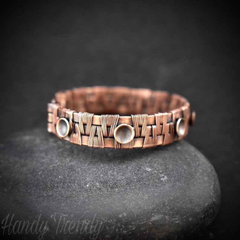 Dome cuff bracelet, Copper Wire wrapped jewelry, Unisex bracelet, Unique handmade birthday gift, One of a kind jewelry, Size 17cm