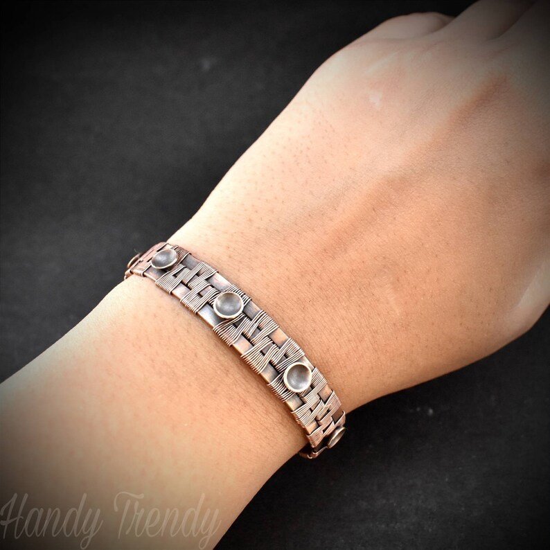 Dome cuff bracelet, Copper Wire wrapped jewelry, Unisex bracelet, Unique handmade birthday gift, One of a kind jewelry, Size 17cm