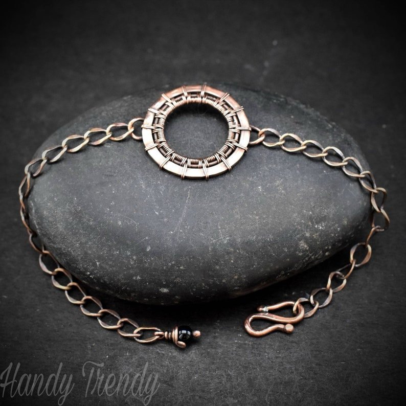 Endless wheel bracelet, Copper Wire wrapped jewelry, Unisex bracelet, Unique handmade birthday gift, One of a kind artisan piece, Adjustable