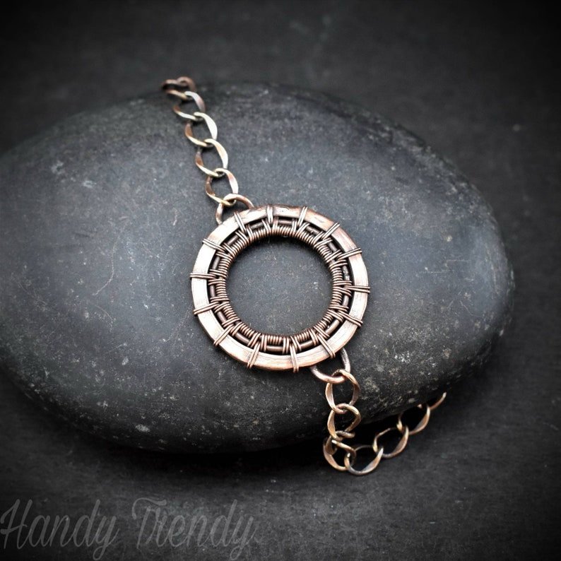Endless wheel bracelet, Copper Wire wrapped jewelry, Unisex bracelet, Unique handmade birthday gift, One of a kind artisan piece, Adjustable