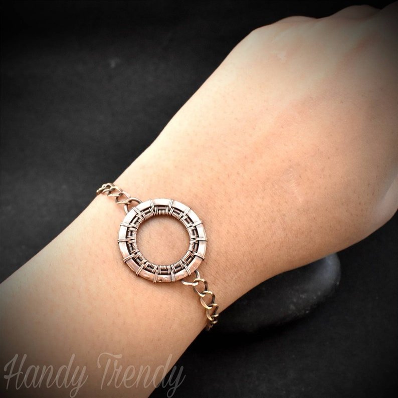 Endless wheel bracelet, Copper Wire wrapped jewelry, Unisex bracelet, Unique handmade birthday gift, One of a kind artisan piece, Adjustable