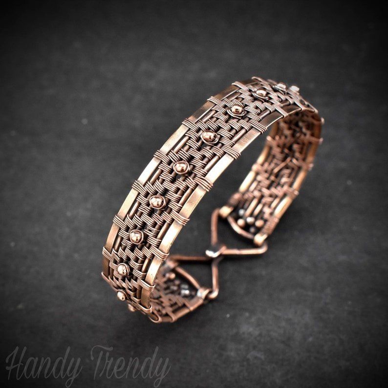 Copper cuff bracelet, Size 7 inch, Wire wrapped jewelry, Unisex bracelet, Unique handmade bracelet,