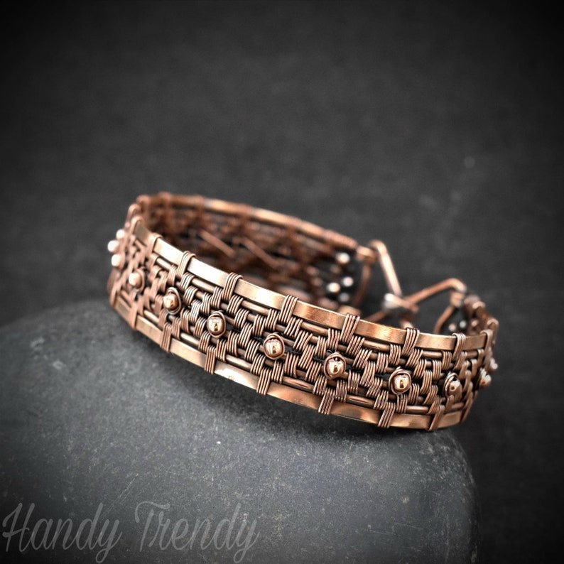 Copper cuff bracelet, Size 7 inch, Wire wrapped jewelry, Unisex bracelet, Unique handmade bracelet,