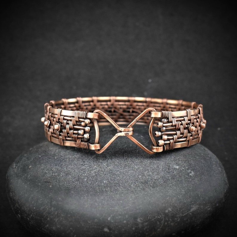 Copper cuff bracelet, Size 7 inch, Wire wrapped jewelry, Unisex bracelet, Unique handmade bracelet,