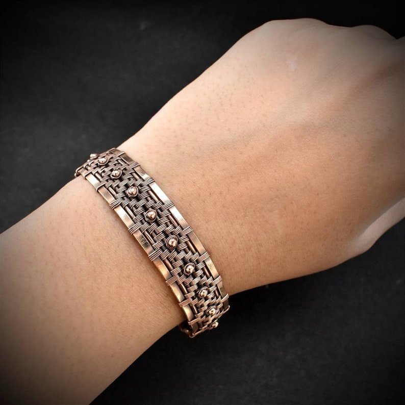 Copper cuff bracelet, Size 7 inch, Wire wrapped jewelry, Unisex bracelet, Unique handmade bracelet,