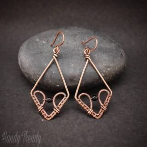 Onyx kite earrings, Copper Wire wrap jewelry, Unique Handmade gift for Her Friend Mom Sister, Casual dangle earring, Artisan Boho jewellery