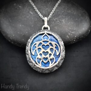 Sea turtle pendant, 925 sterling silver and blue labradorite necklace, Sea animal jewelry, Unique handmade gift, One of a kind jewelry
