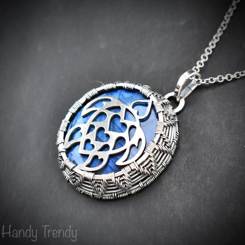 Sea turtle pendant, 925 sterling silver and blue labradorite necklace, Sea animal jewelry, Unique handmade gift, One of a kind jewelry