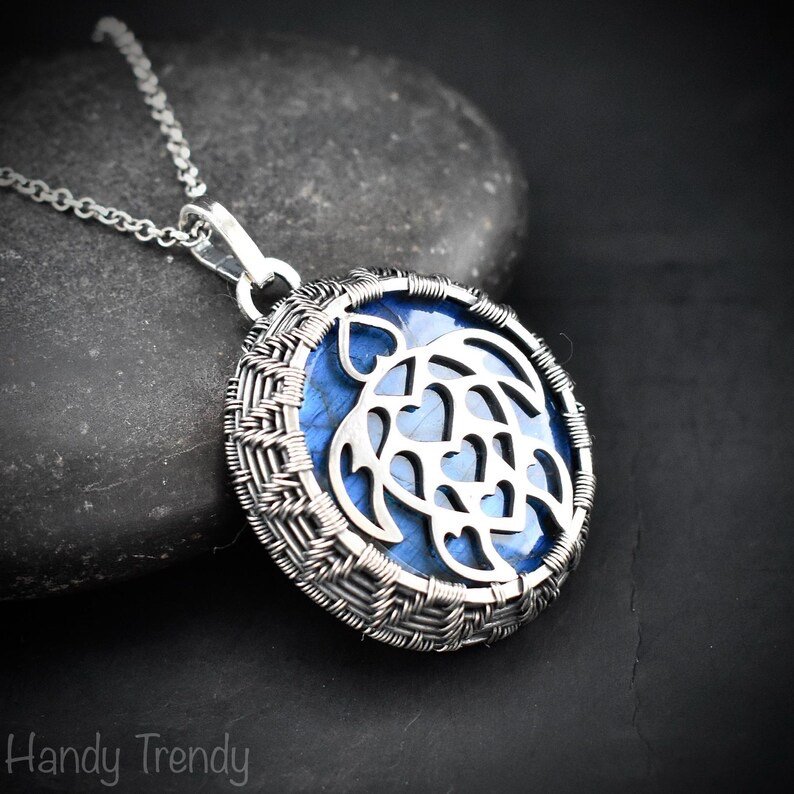 Sea turtle pendant, 925 sterling silver and blue labradorite necklace, Sea animal jewelry, Unique handmade gift, One of a kind jewelry