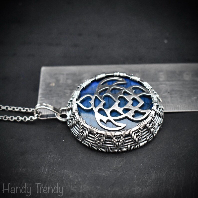 Sea turtle pendant, 925 sterling silver and blue labradorite necklace, Sea animal jewelry, Unique handmade gift, One of a kind jewelry