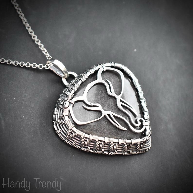 Elephant pendant, 925 sterling silver and silver obsidian stone necklace, wild animal jewelry, Unique handmade gift, One of a kind jewelry