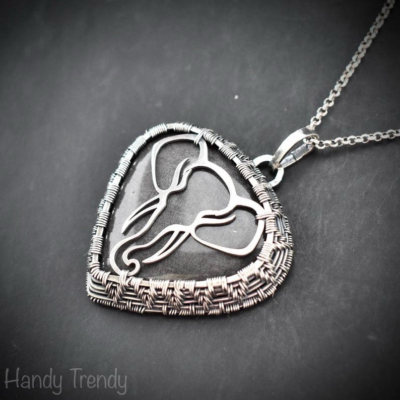 Elephant pendant, 925 sterling silver and silver obsidian stone necklace, wild animal jewelry, Unique handmade gift, One of a kind jewelry