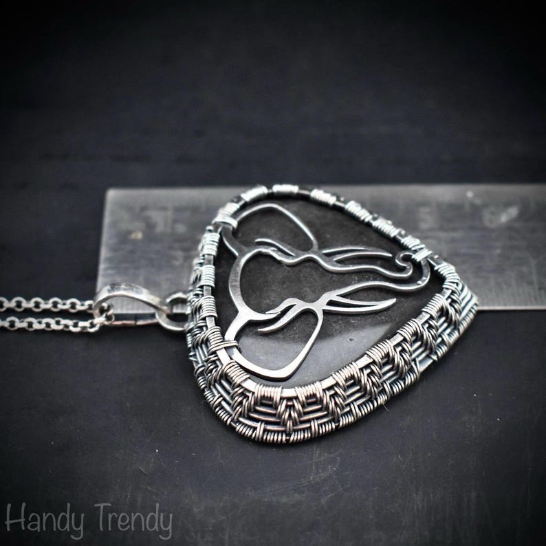 Elephant pendant, 925 sterling silver and silver obsidian stone necklace, wild animal jewelry, Unique handmade gift, One of a kind jewelry