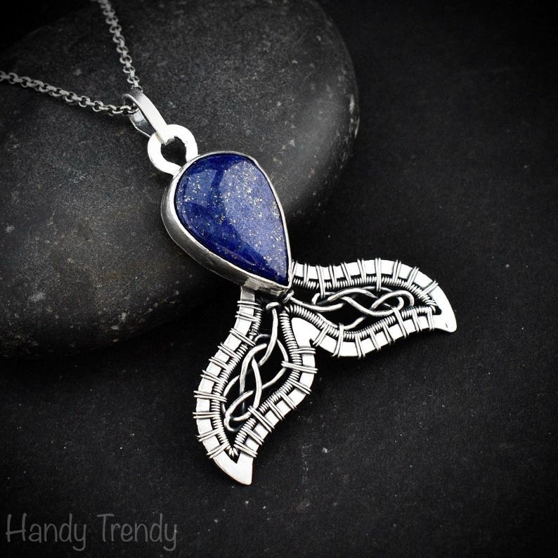 Mermaid tail pendant, Blue lapis lazuli necklace, 925 sterling silver jewelry, Unique handmade gift, Sea animal, One of a kind piece