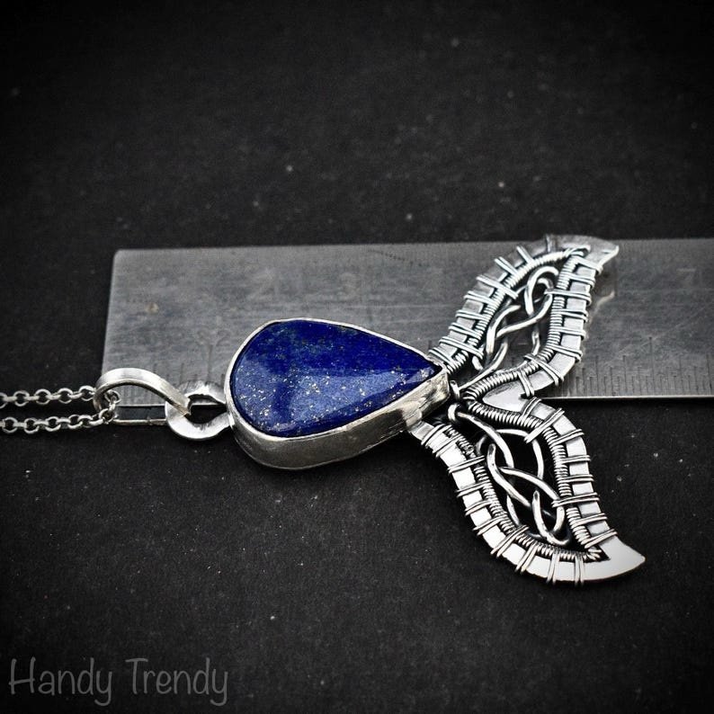Mermaid tail pendant, Blue lapis lazuli necklace, 925 sterling silver jewelry, Unique handmade gift, Sea animal, One of a kind piece