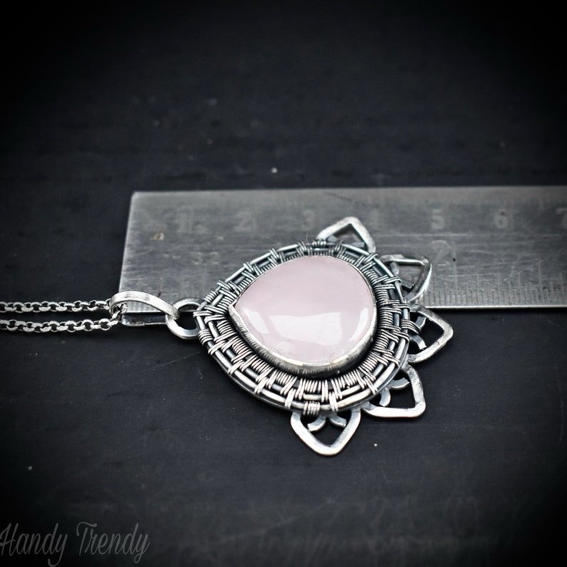 Wire Wrapped Rose Quartz Lotus Pendant, 925 Sterling Silver wire wrap necklace, One of a kind artisan necklace
