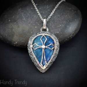 Cross pendant, 925 Sterling silver and Blue flash labradorite wire wrapped necklace, Unique handmade gift, Christian pendant, One of a kind