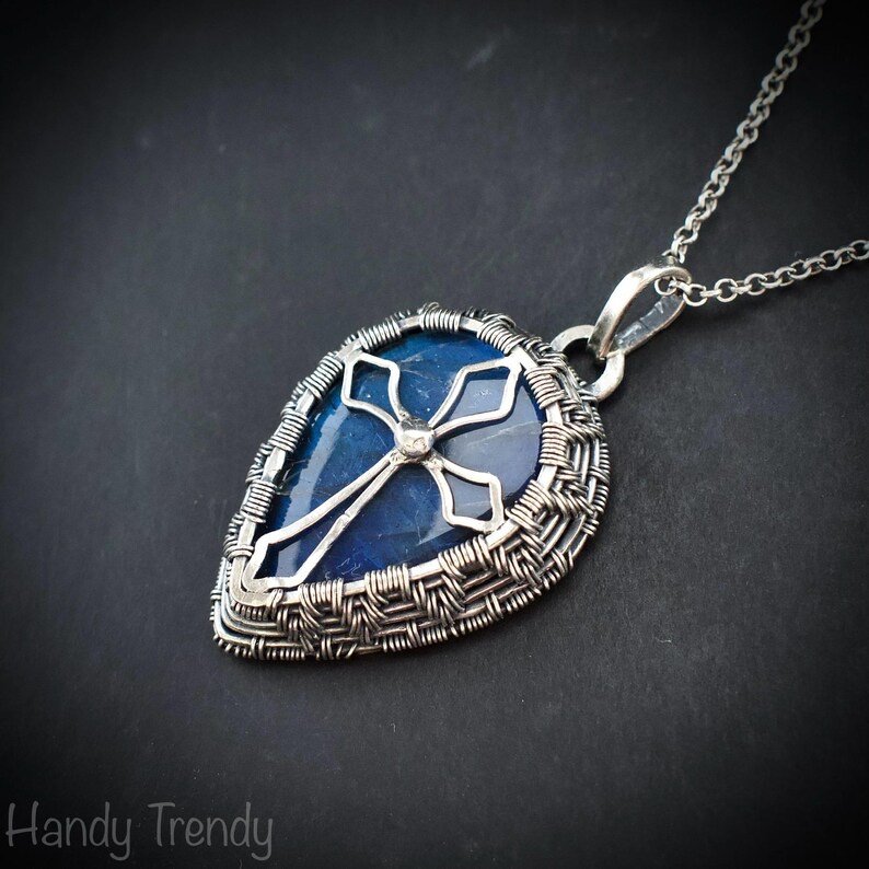 Cross pendant, 925 Sterling silver and Blue flash labradorite wire wrapped necklace, Unique handmade gift, Christian pendant, One of a kind