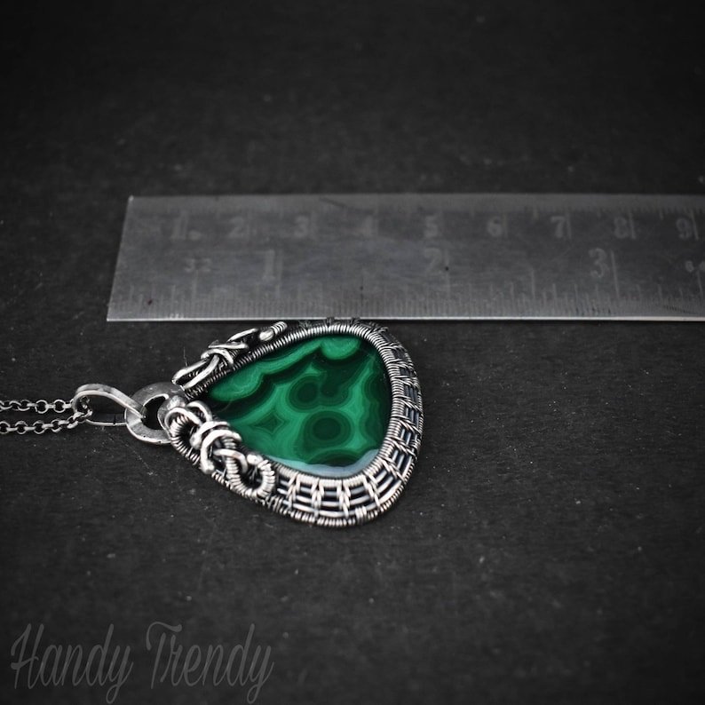 Malachite cage pendant, 925 sterling silver Wire wrapped necklace, Unique handmade one of a kind jewelry