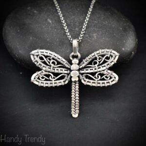 Dragonfly pendant, 925 sterling silver necklace, Flying creature animal jewelry, handmade one of a kind artisan jewelry