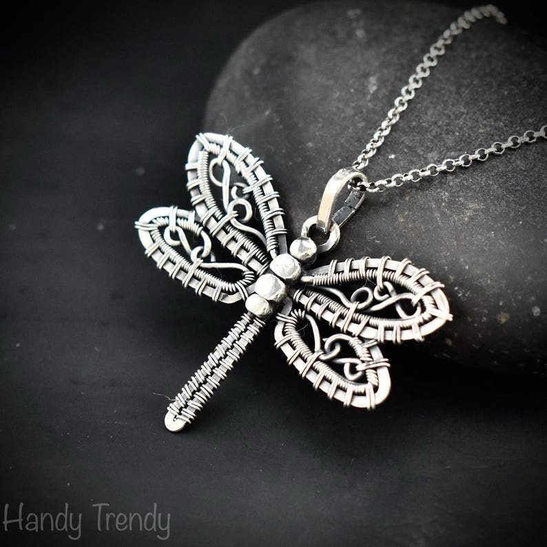 Dragonfly pendant, 925 sterling silver necklace, Flying creature animal jewelry, handmade one of a kind artisan jewelry