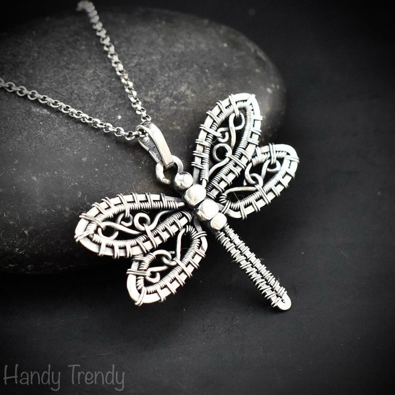 Dragonfly pendant, 925 sterling silver necklace, Flying creature animal jewelry, handmade one of a kind artisan jewelry