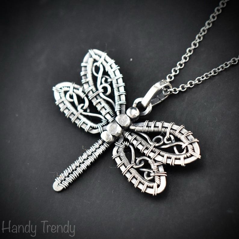 Dragonfly pendant, 925 sterling silver necklace, Flying creature animal jewelry, handmade one of a kind artisan jewelry