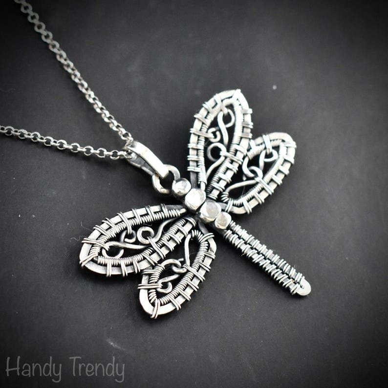 Dragonfly pendant, 925 sterling silver necklace, Flying creature animal jewelry, handmade one of a kind artisan jewelry