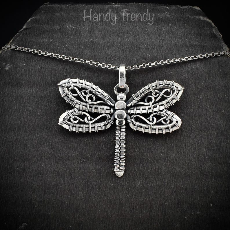 Dragonfly pendant, 925 sterling silver necklace, Flying creature animal jewelry, handmade one of a kind artisan jewelry