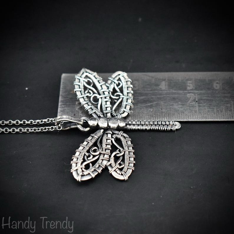 Dragonfly pendant, 925 sterling silver necklace, Flying creature animal jewelry, handmade one of a kind artisan jewelry