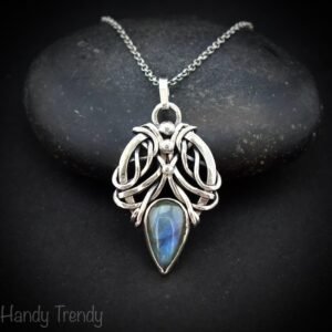 Blue labradorite free flow pendant, 925 sterling silver Wire wrapped jewelry, Unique handmade one of a kind artisan jewelry