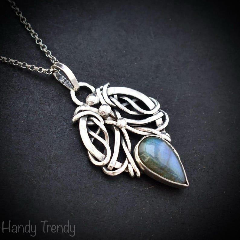 Blue labradorite free flow pendant, 925 sterling silver Wire wrapped jewelry, Unique handmade one of a kind artisan jewelry