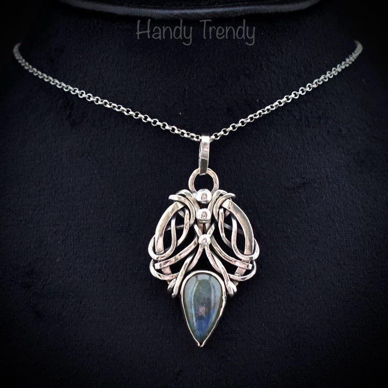 Blue labradorite free flow pendant, 925 sterling silver Wire wrapped jewelry, Unique handmade one of a kind artisan jewelry