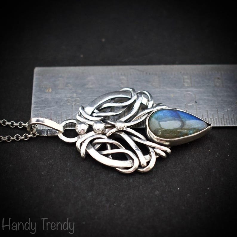 Blue labradorite free flow pendant, 925 sterling silver Wire wrapped jewelry, Unique handmade one of a kind artisan jewelry