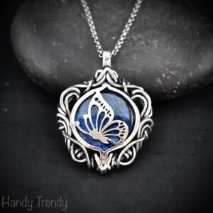 Butterfly pendant, Blue labradorite and 925 sterling silver Wire wrapped free flow necklace, Unique handmade one of a kind jewelry