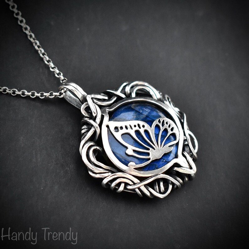 Butterfly pendant, Blue labradorite and 925 sterling silver Wire wrapped free flow necklace, Unique handmade one of a kind jewelry