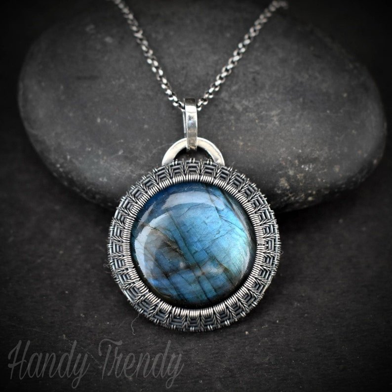 Labradorite cage pendant, 925 sterling silver Wire wrapped jewelry, Unique handmade One of a kind piece
