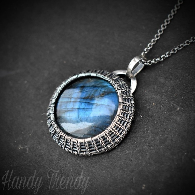 Labradorite cage pendant, 925 sterling silver Wire wrapped jewelry, Unique handmade One of a kind piece