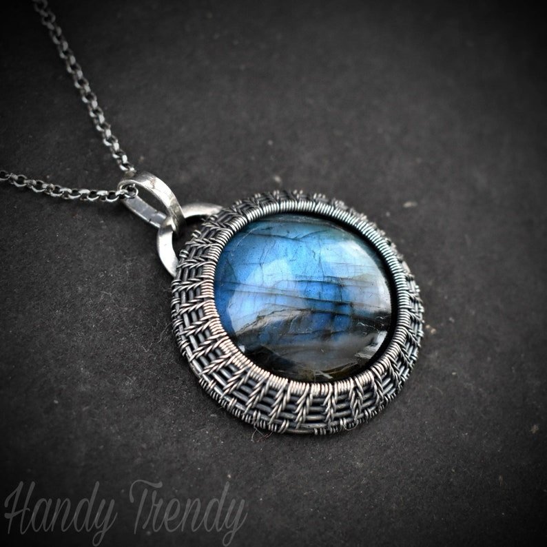 Labradorite cage pendant, 925 sterling silver Wire wrapped jewelry, Unique handmade One of a kind piece