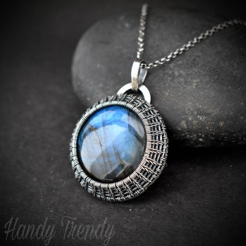 Labradorite cage pendant, 925 sterling silver Wire wrapped jewelry, Unique handmade One of a kind piece